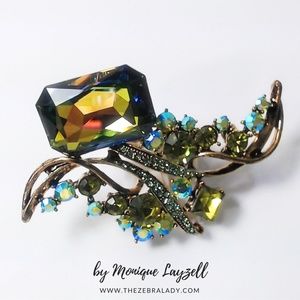 Green Rainbow Crystal  deco style brooch pin